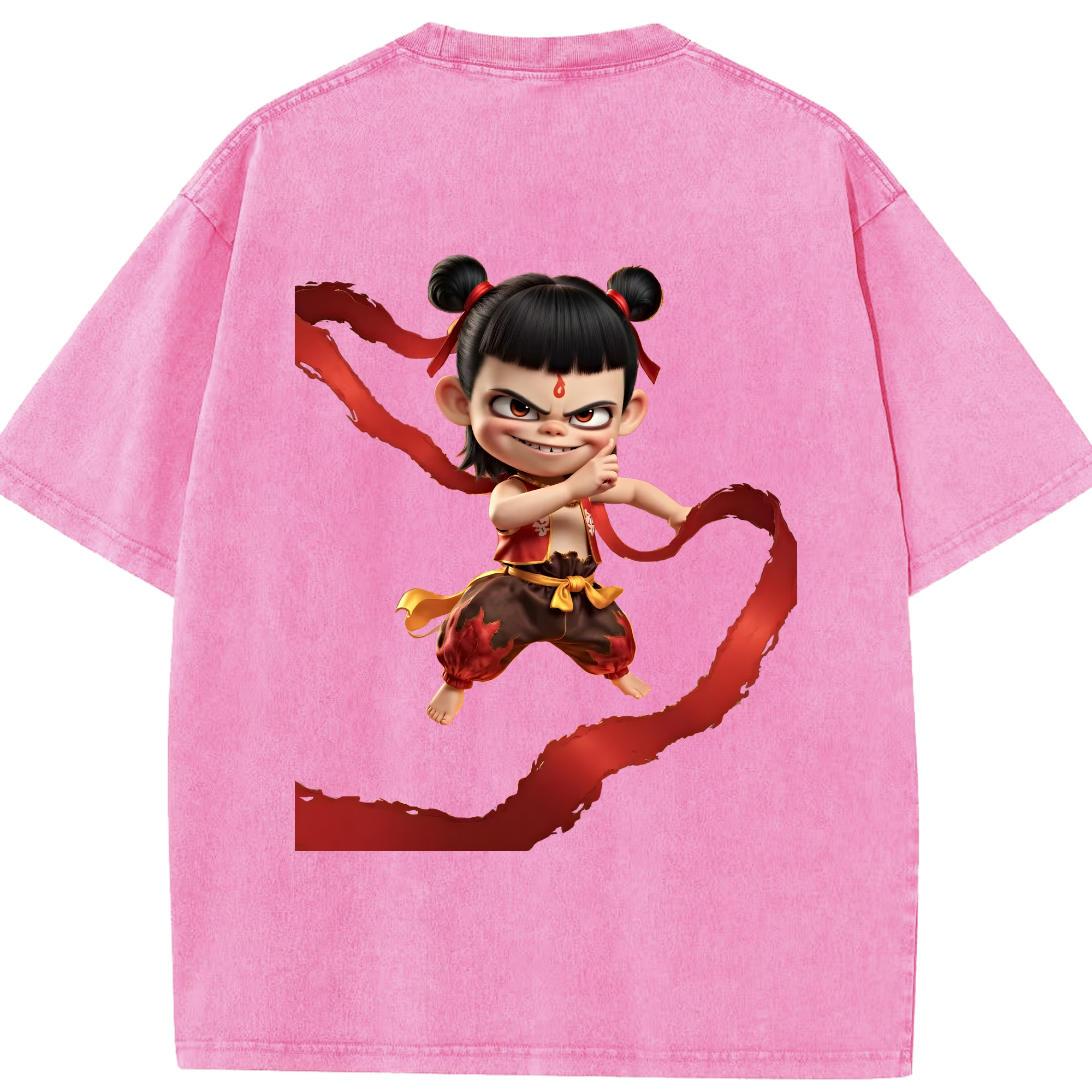 （画像用） Ne Zha 2 ナタ 魔童の大暴れ 綿100% ヴィンテージ風 半袖Tシャツ（背面プリント）